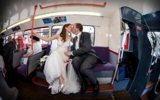 London route master bus wedding shot