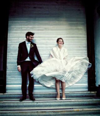 Clerkenwell wedding dress in the wind