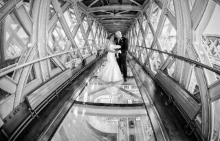 Wedding couple inside Tower Bridge