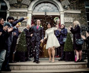 Bubblesand confetti at Asia House London wedding shot