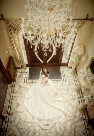 London bride photographed from above at Italian wedding