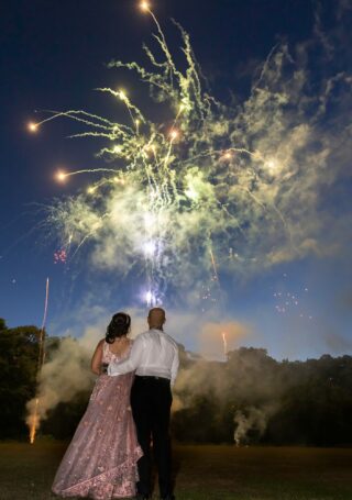 Wedding fireworks at Warbrook House Hindu couple