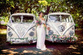 VW Campervan Wedding bridal image Beaumont Hall St Albans