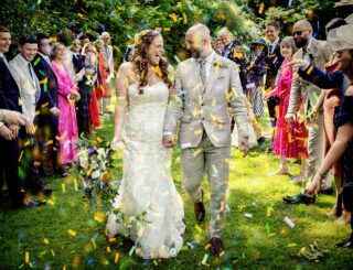Confetti throw Plough at Leigh Wedding day image