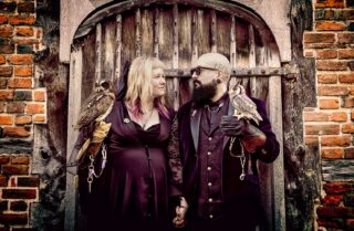 Alternative London wedding couple with owls Hall Place image