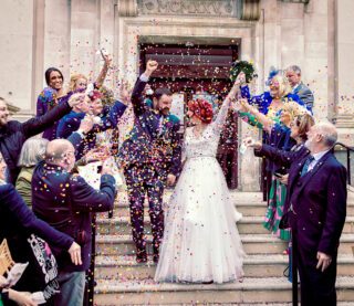 London wedding photographer confetti throw Islington Town Hall