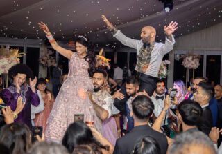 Bride and groom dance at Indian wedding Earbrook House