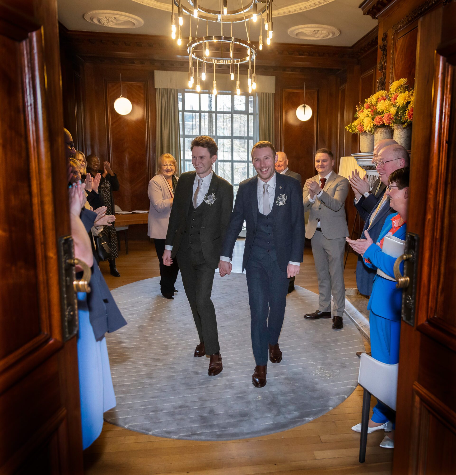 Grooms recessional Old Marylebone Town Hall wedding ceremony