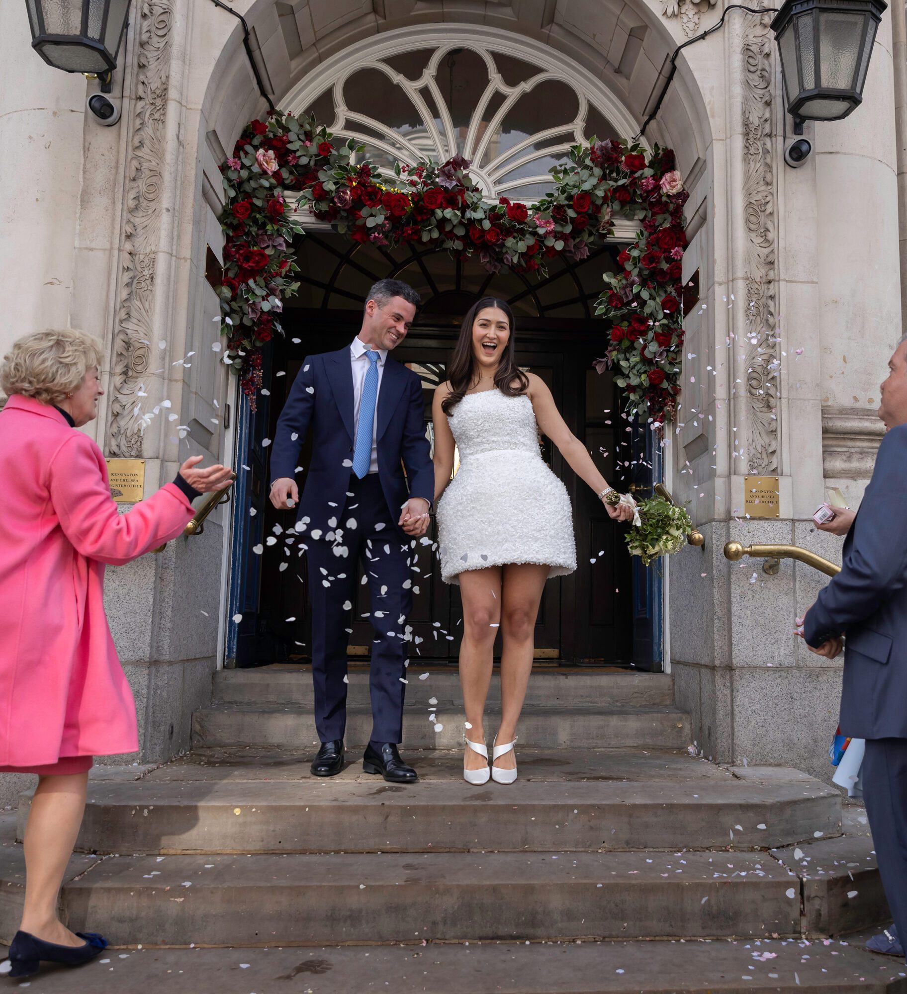 Small confetti throw at Chelsea Old Town Hall wedding