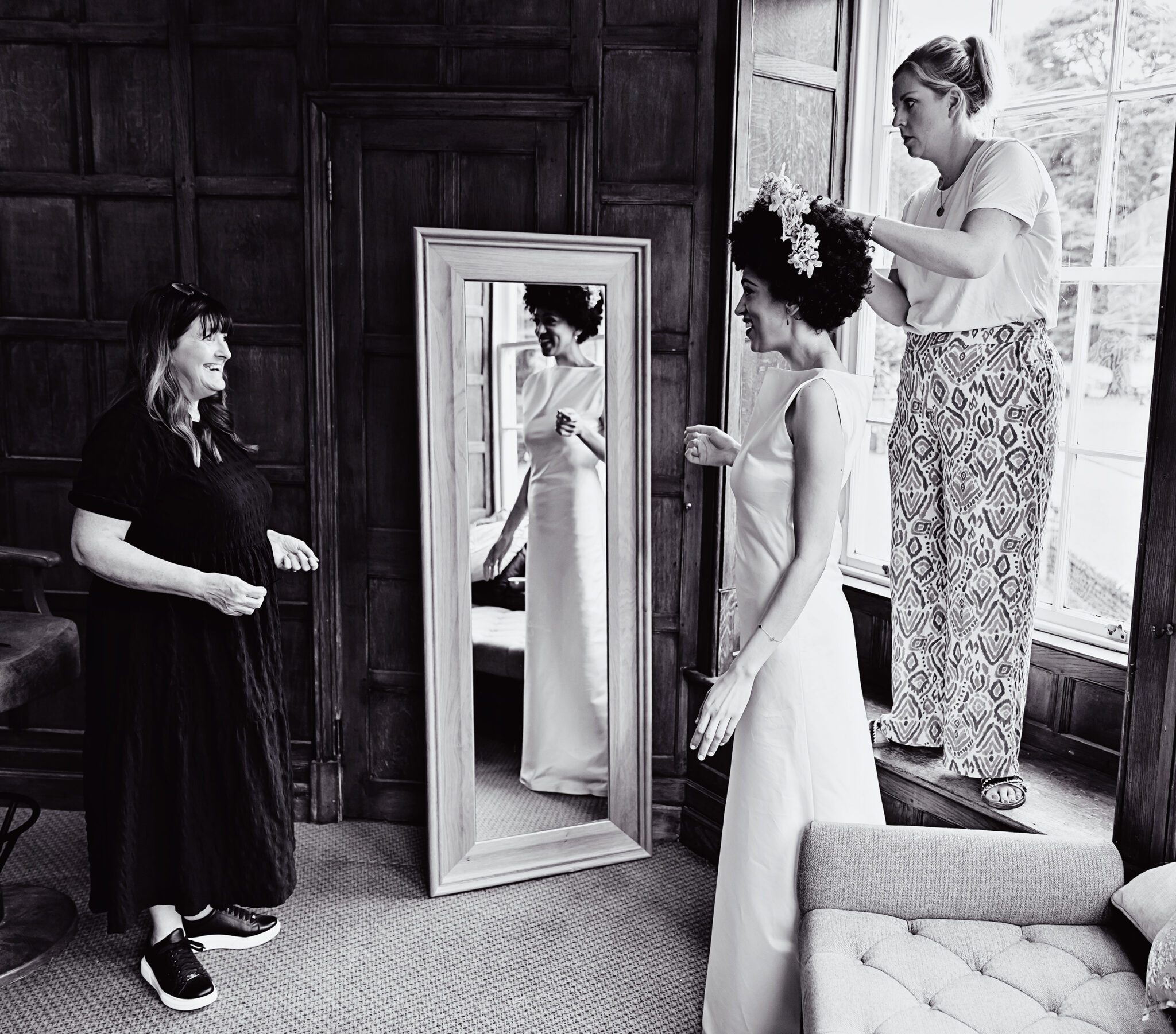 Bride and makeup artists Wotton House Wedding