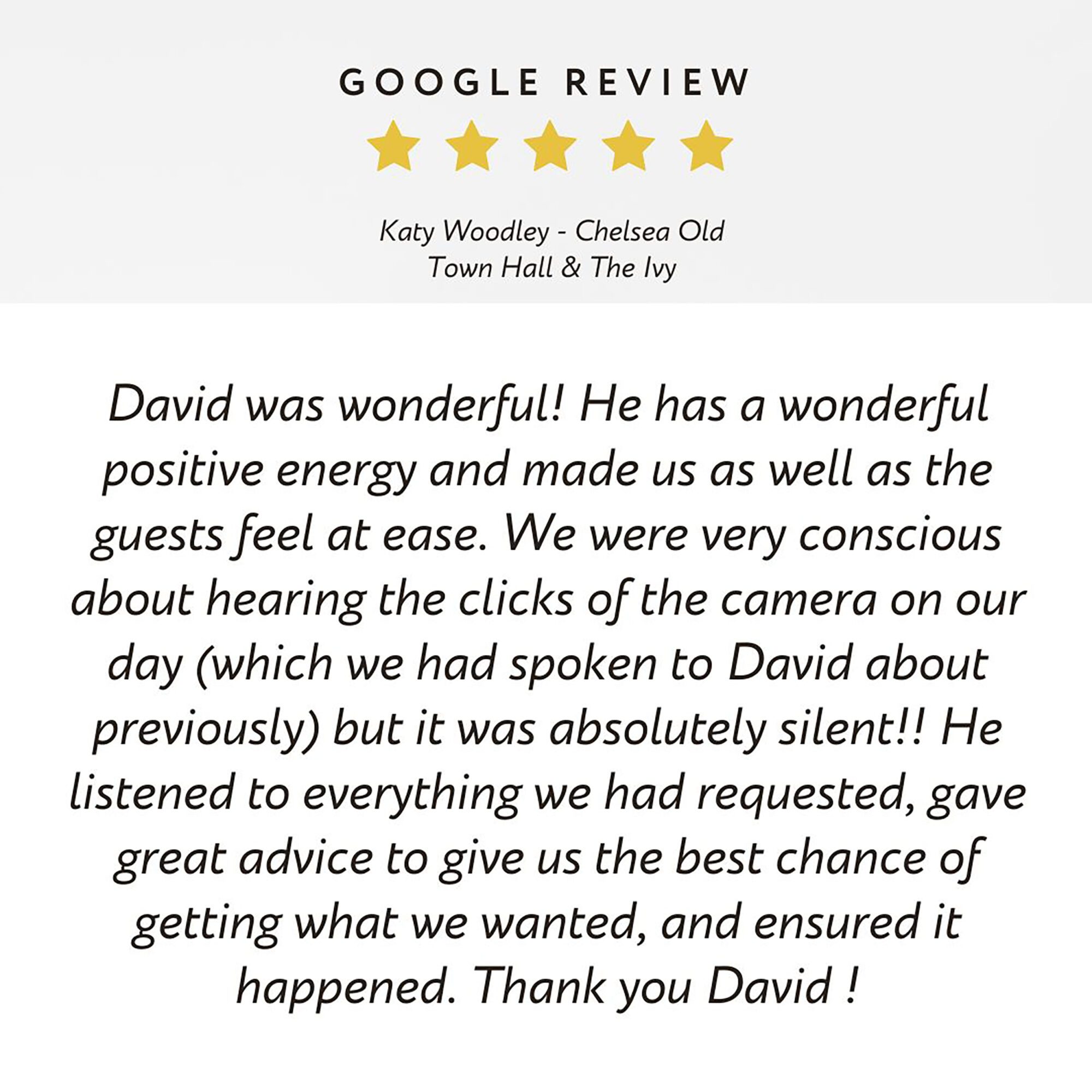 Chelsea Old Town Hall wedding Google review 2024