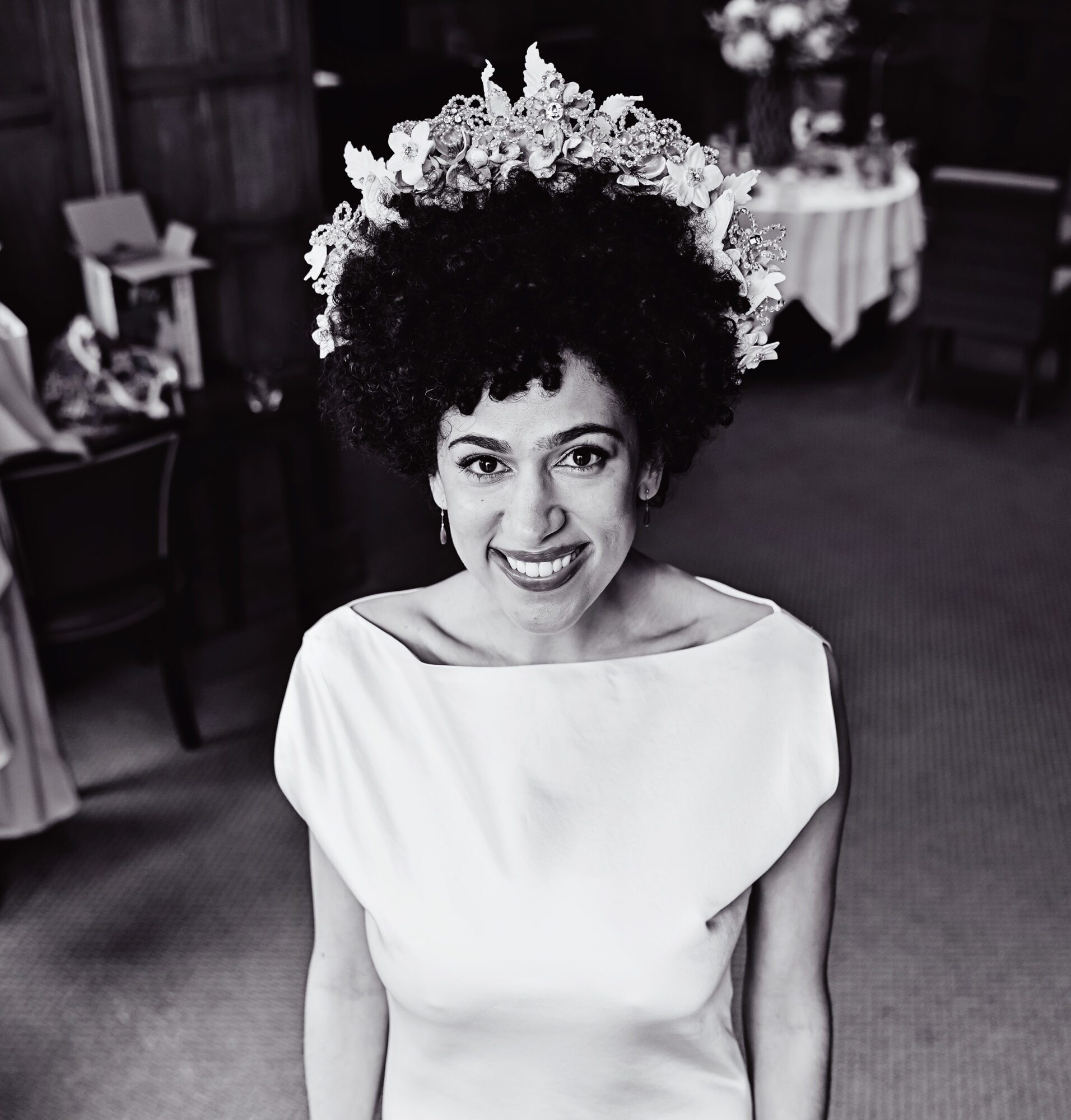 Smiling bride at Wotton House wedding