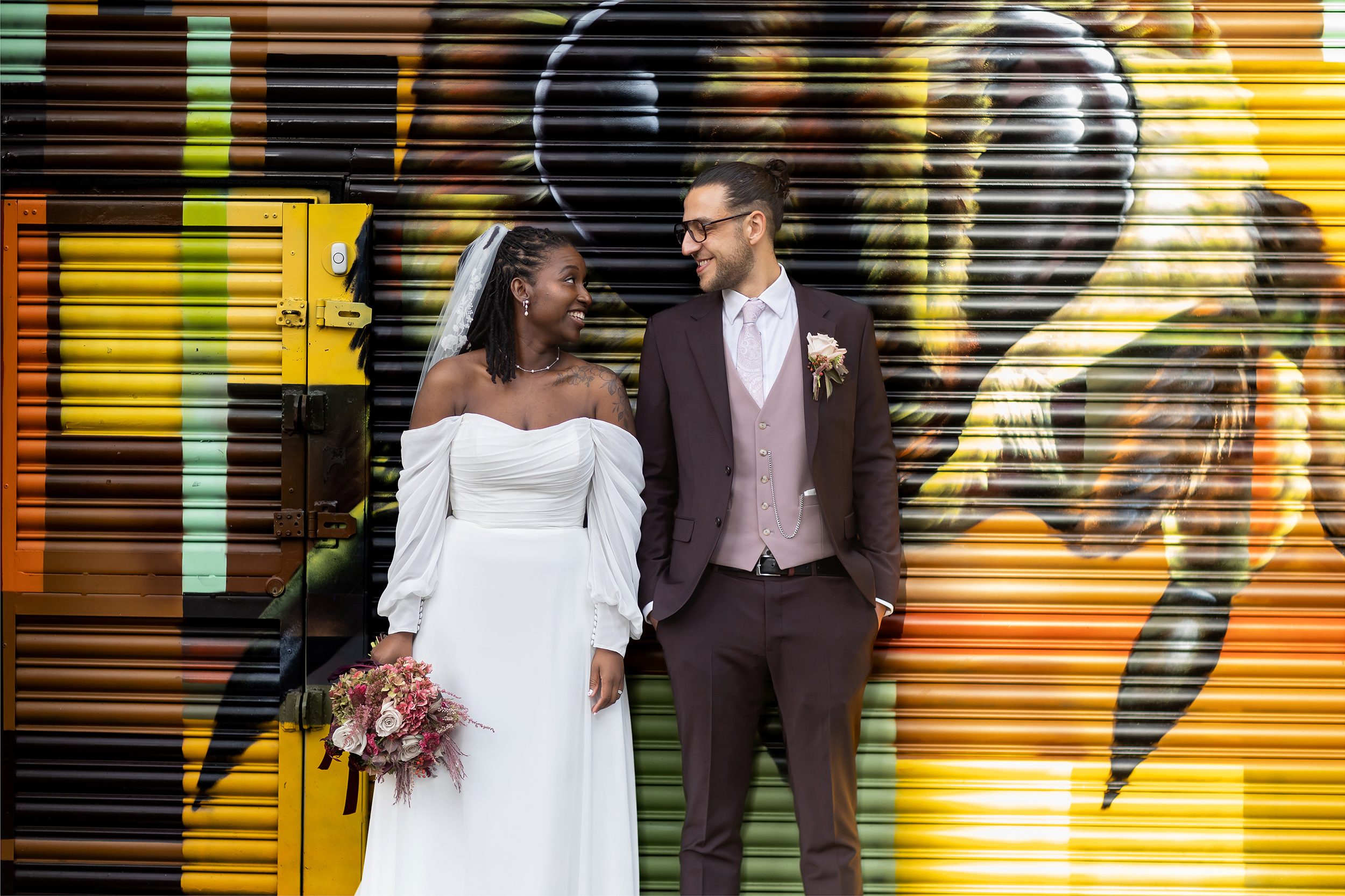 Bride and groom near Old Timber Store wedding venue