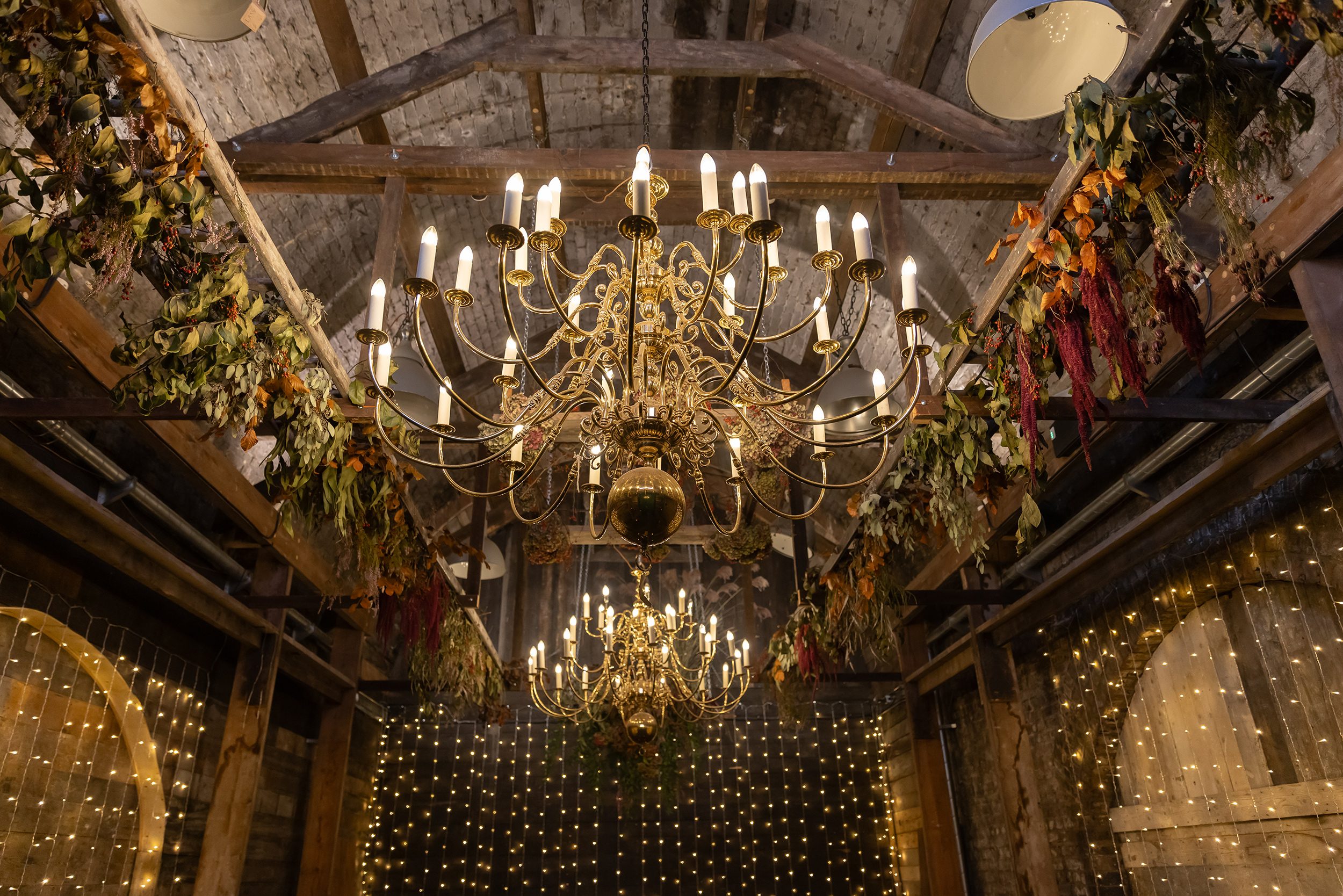 Chandelier at The Old Timber Store wedding venue London