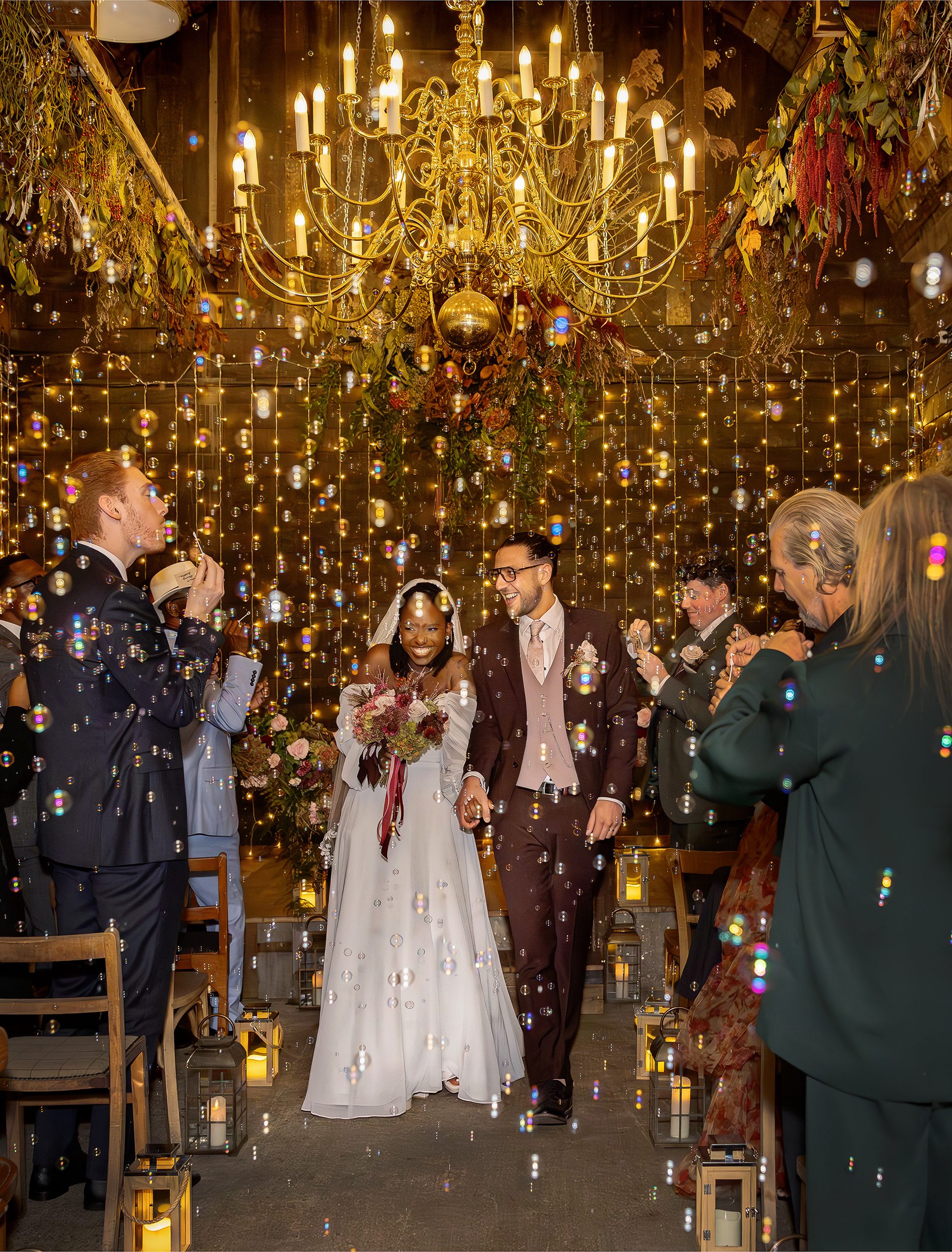 The Old Timber Store wedding recessional with bubbles