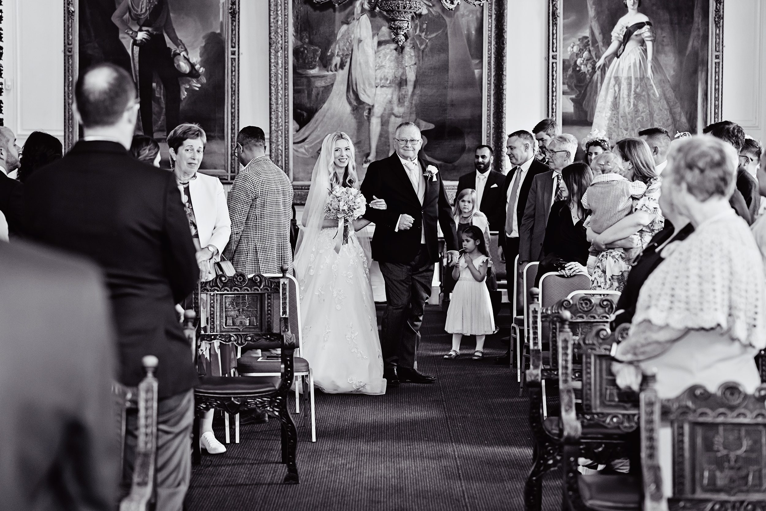 Bride and father in aisle Windsor Guildhall Wedding