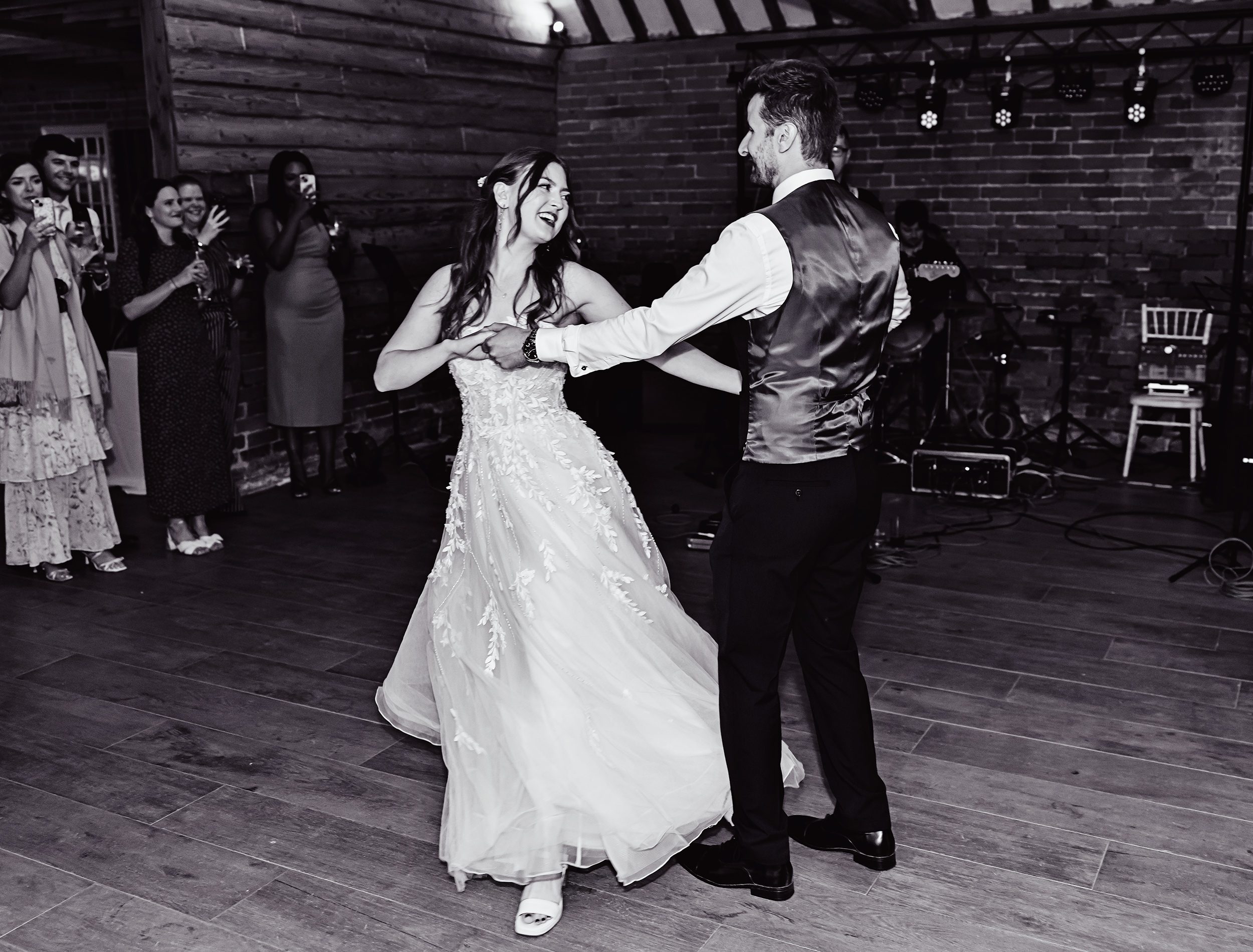 Bride and groom first dance Stanlake Park wedding reception