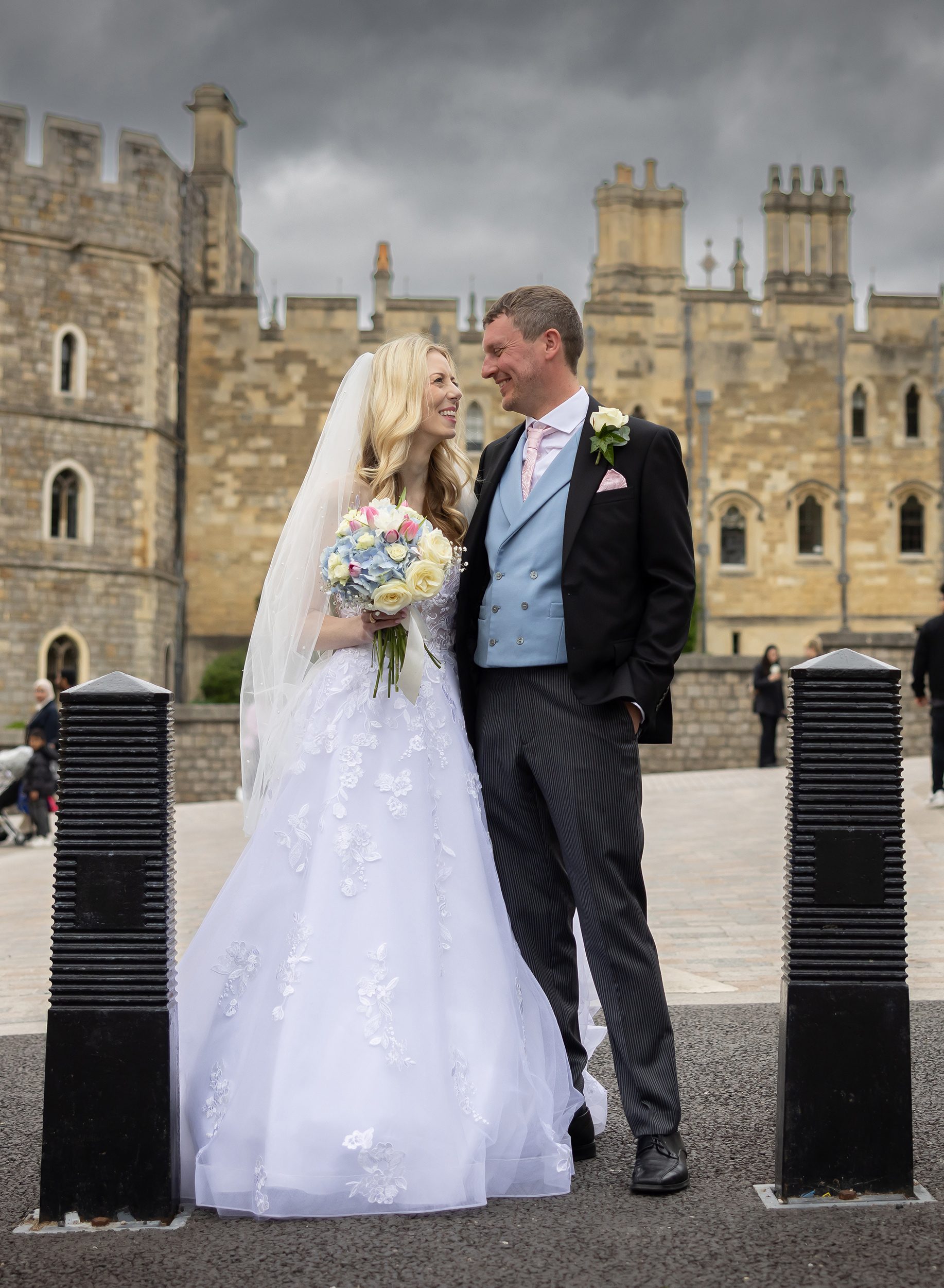 Bride and groom in front of Windsor Castle-image