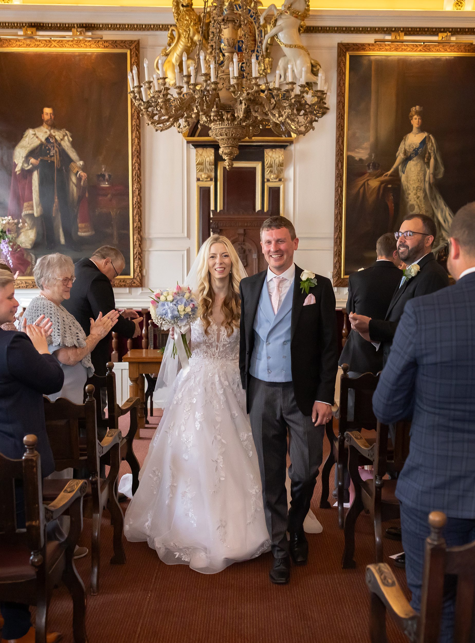 Bride and Groom recessional Windsor Guildhall wedding ceremony