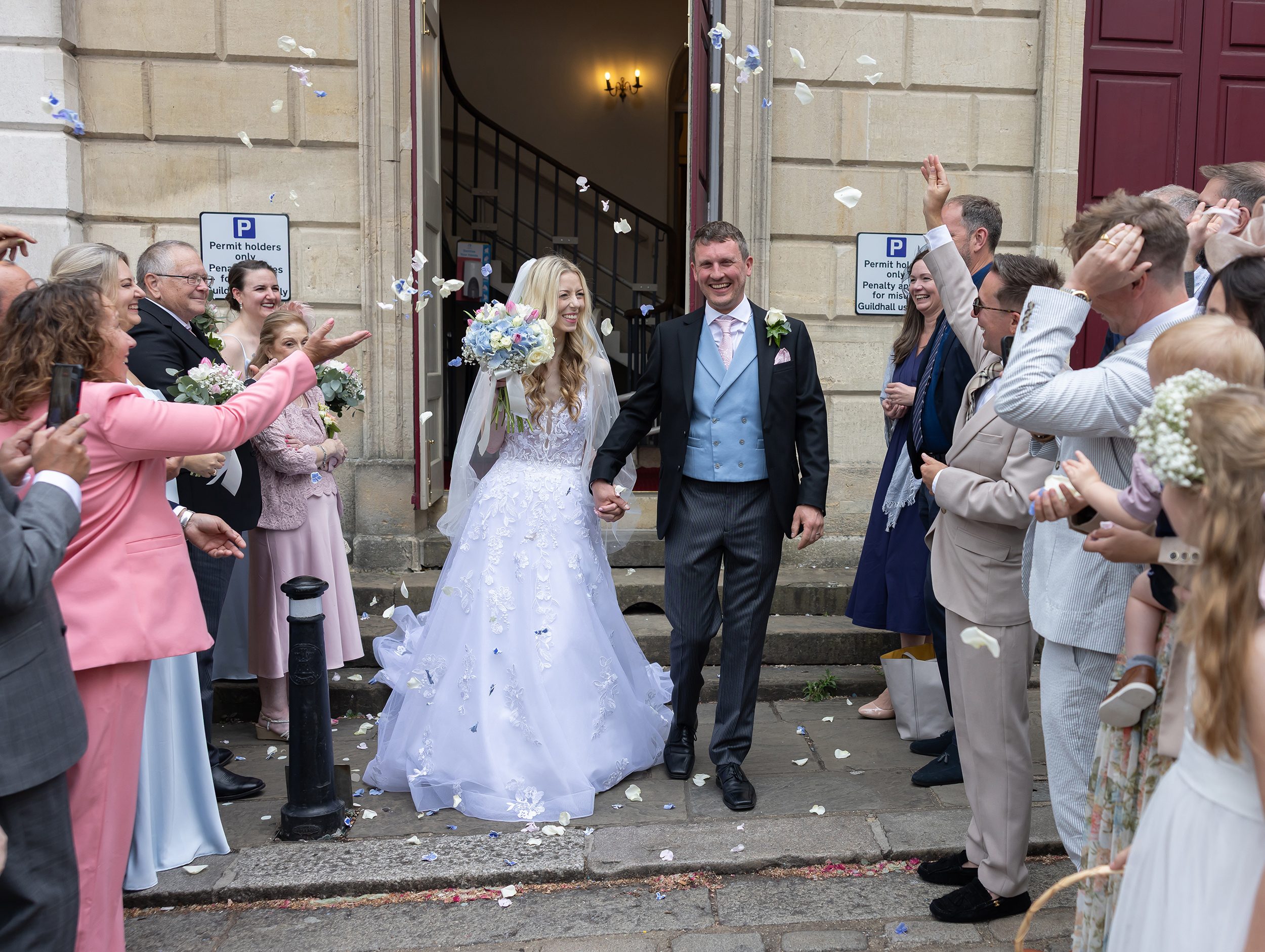 Confetti throw outside after Windsor Guildhall wedding