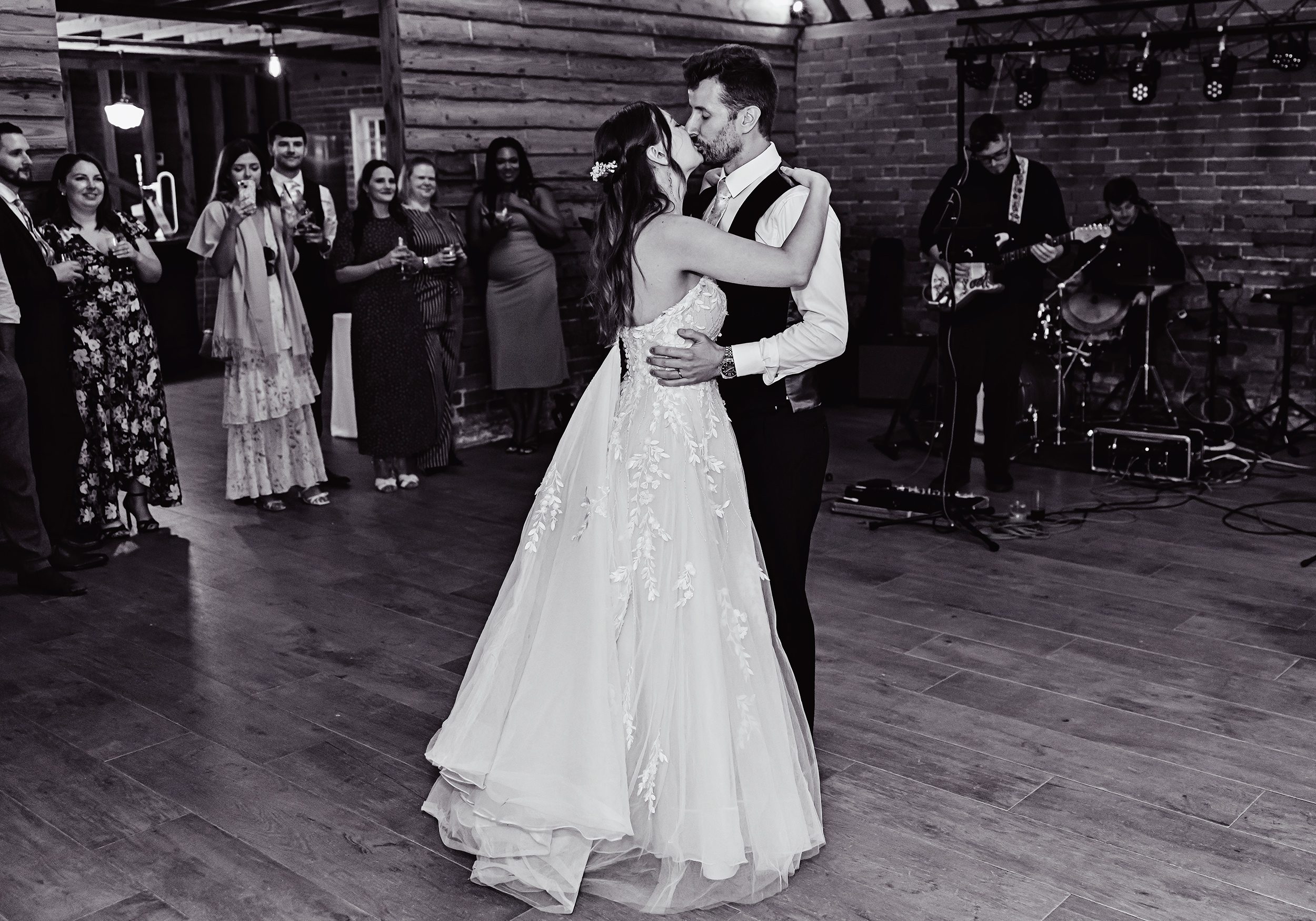 First dance kiss Stanlake Park wedding reception