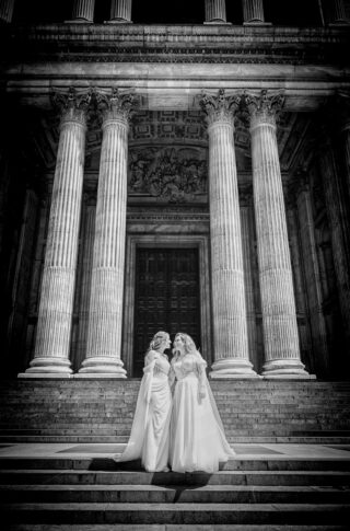Two brides at St Paul's Cathedral Wedding on steps