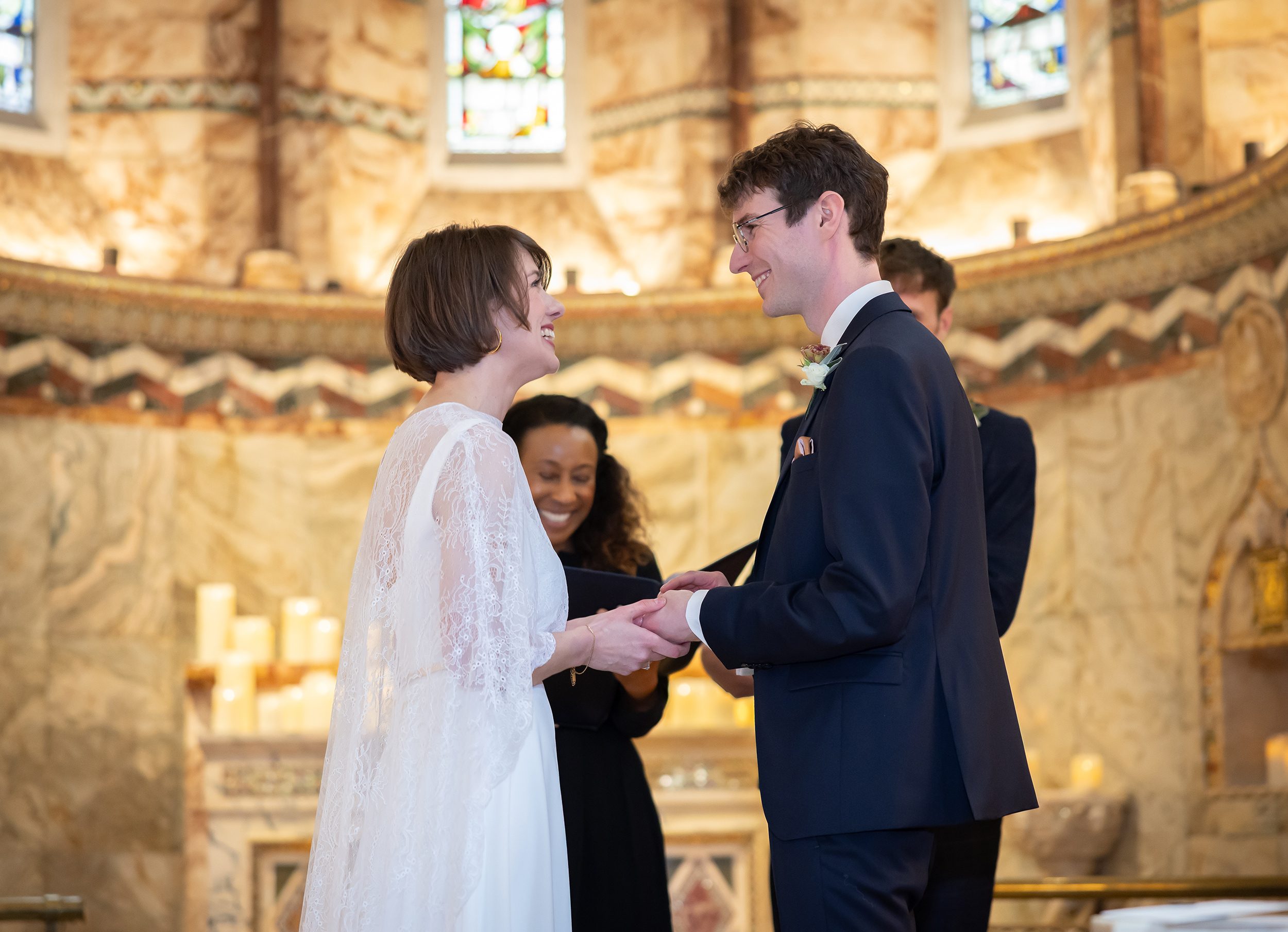 Exchange of rings Fitzrovia Chapel wedding ceremony