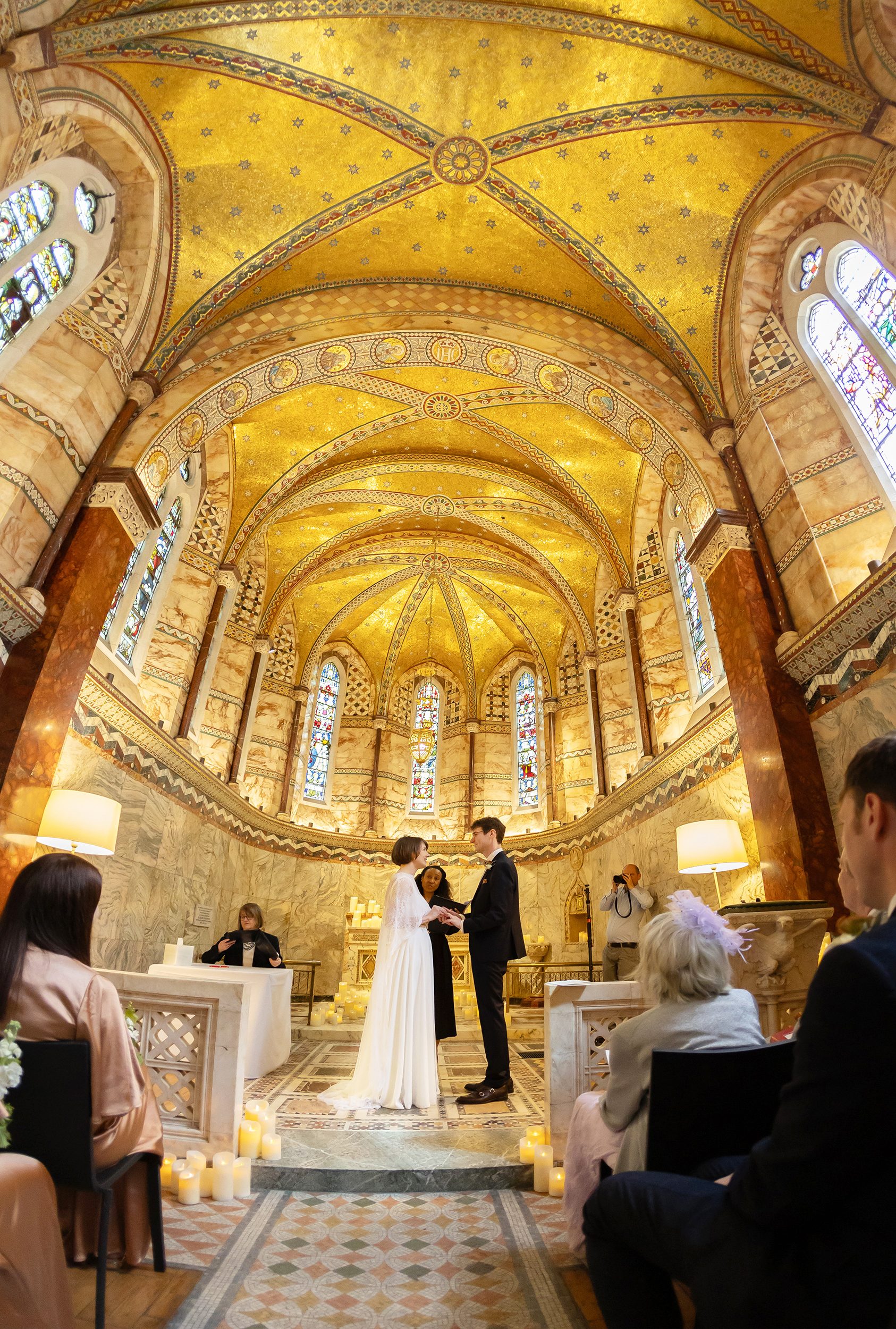 Fitzrovia Chapel wedding ceremony wide shot