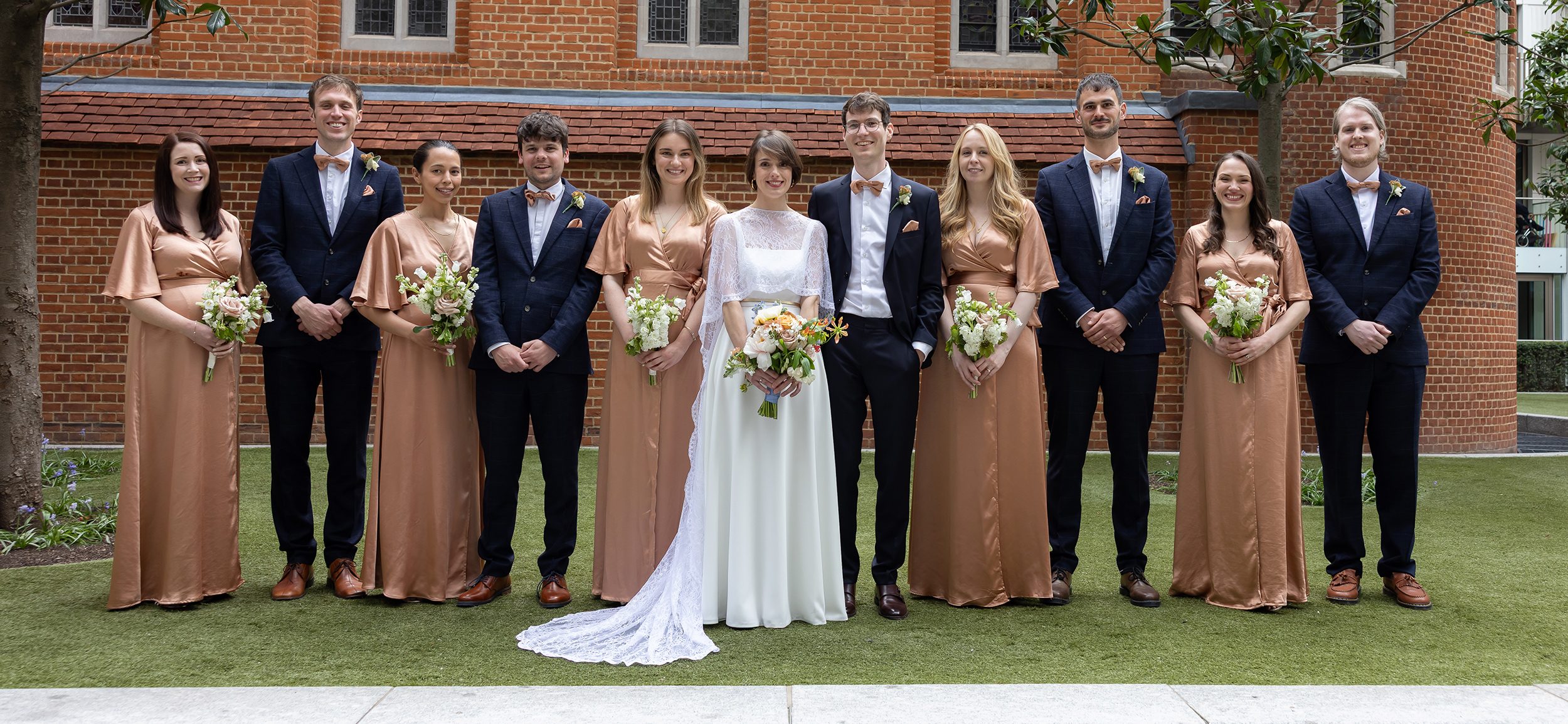 Wedding party outside Fitzrovia Chapel