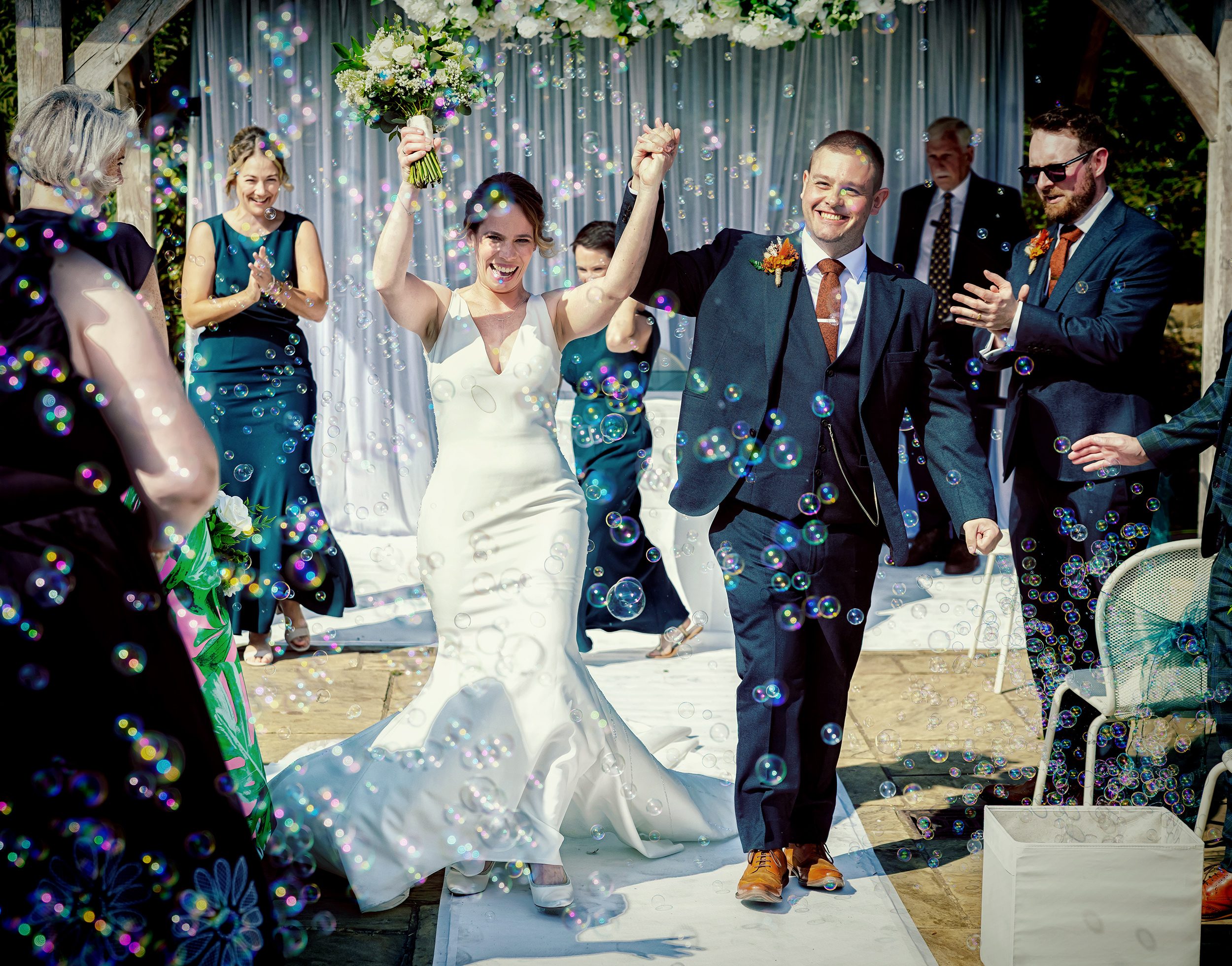 Wedding recessional with bubbles Pembroke Lodge