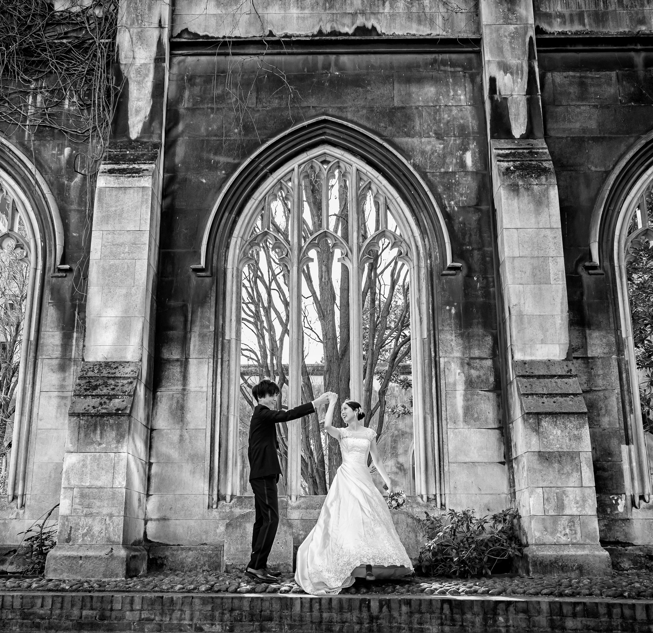 Bride and groom dance together St Dunstan in the East London