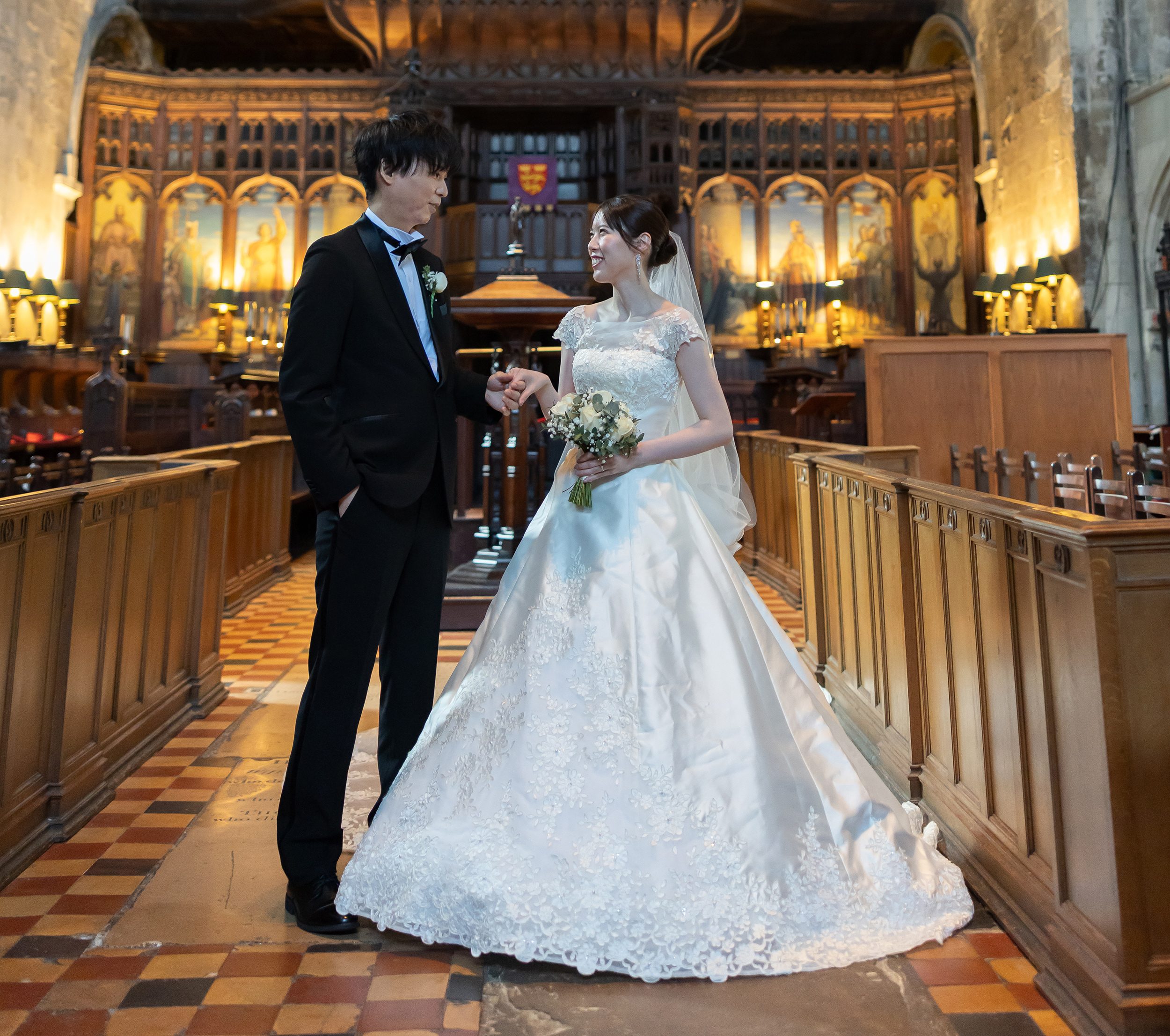 Japanese Wedding couple hold hands Great St Barts