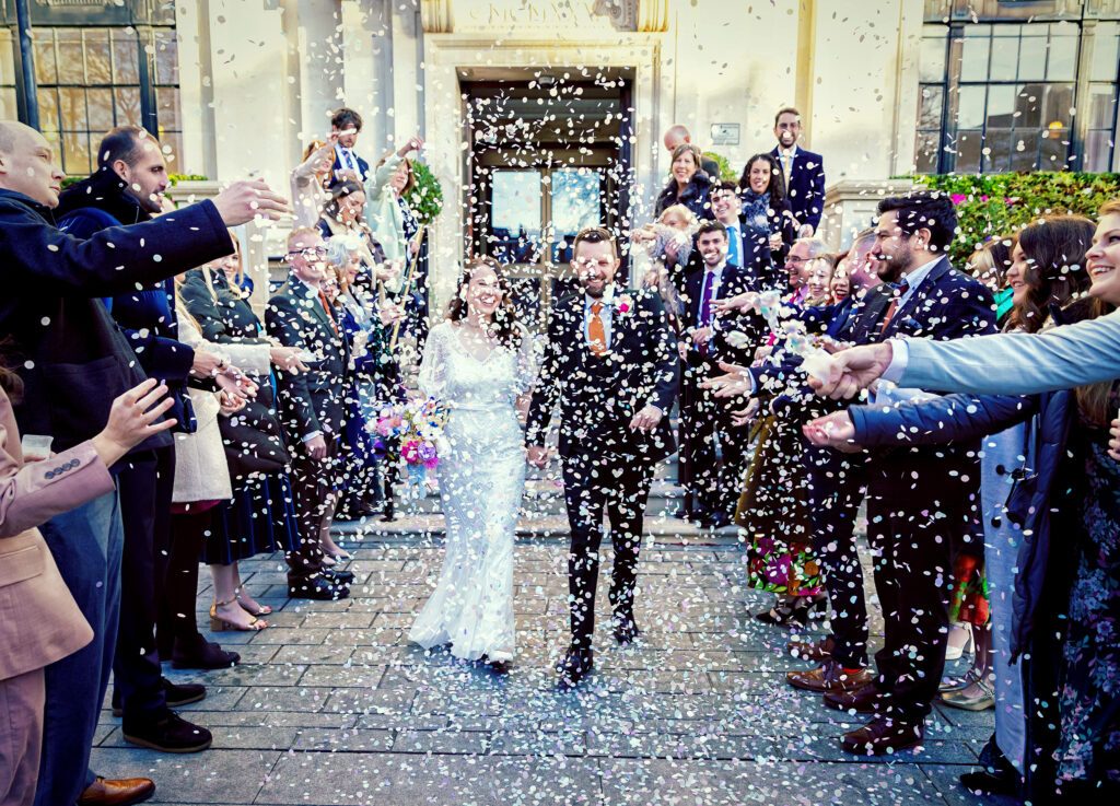 Wedding Confetti throw outside Islington Town Hall